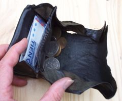 [purse with coins and bills]